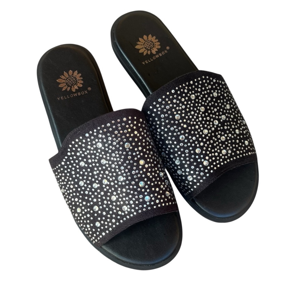Yellow Box Louie Rhinestone Embellished Black Slide Sandals Size 6